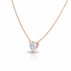 My Store 4 heart-cut diamond solitaire pendant necklace in rose gold with a bail-free floating design on a fine chain.