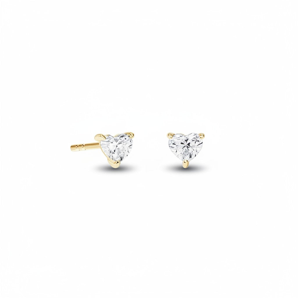 My Store 4 18K solid gold stud earrings featuring 1 carat heart-shaped lab-grown diamonds in a classic setting.