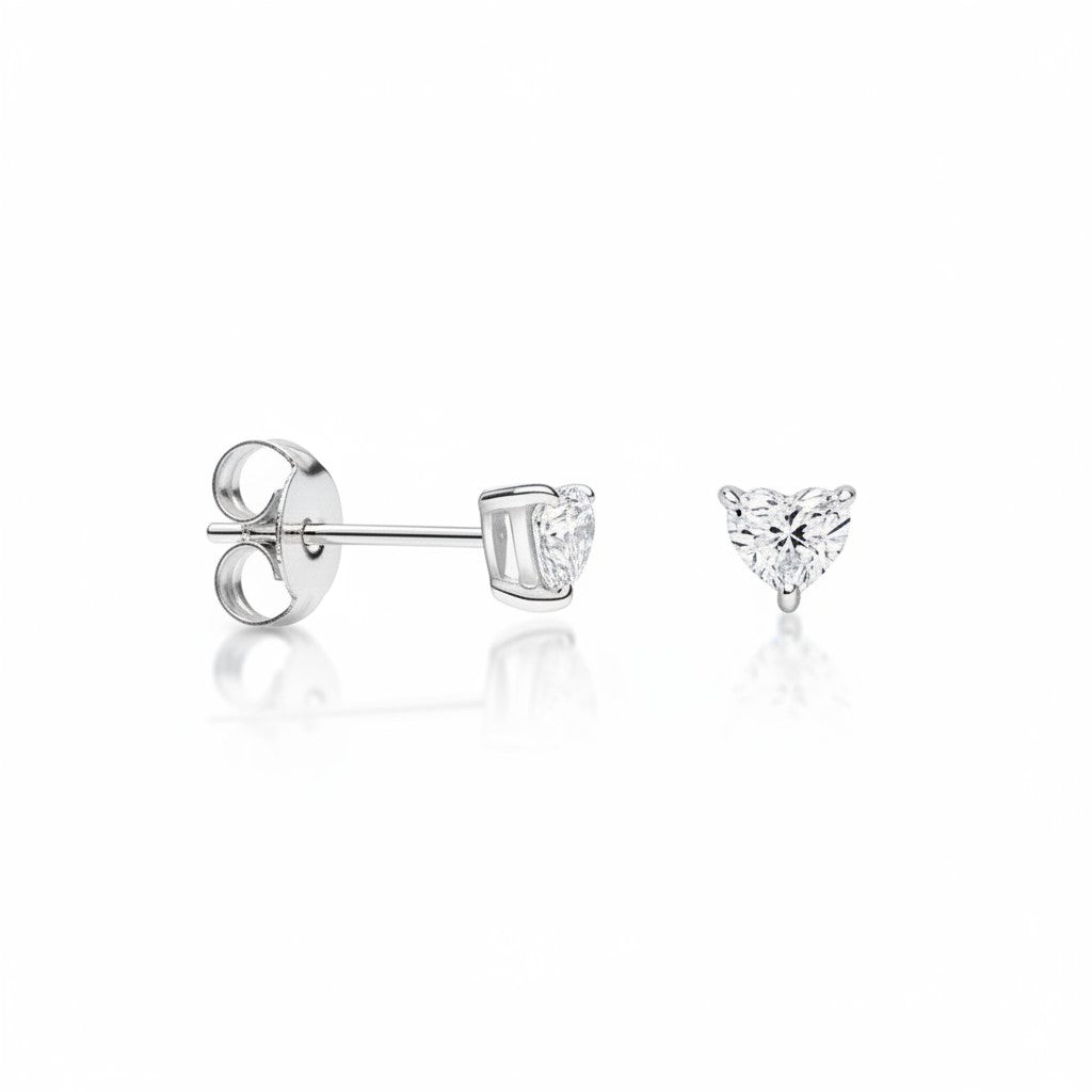 My Store 4 heart-shaped 1 carat lab-grown diamond stud earrings crafted in 18K solid gold on a white background.