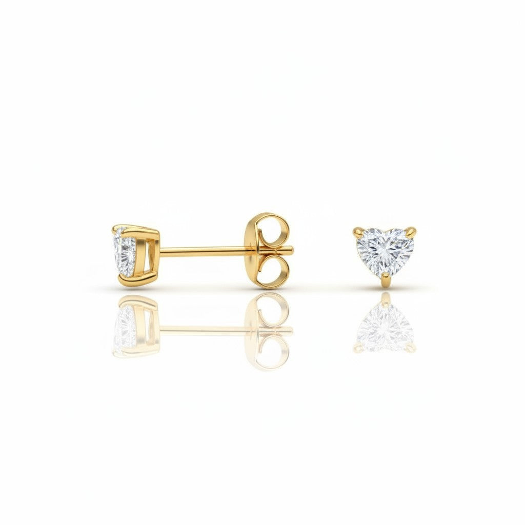 My Store 4 heart-shaped 1 carat lab-grown diamond stud earrings crafted in 18K solid gold with a polished finish.