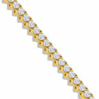 My Store 4 tennis bracelet featuring a row of heart-cut white diamonds set in yellow gold heart-shaped baskets.