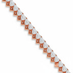 My Store 4 tennis bracelet featuring a line of heart-cut white diamonds set in rose gold heart-shaped baskets.