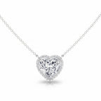 My Store 4 heart-cut diamond pendant necklace with a micro-pave halo on a delicate white gold cable chain.