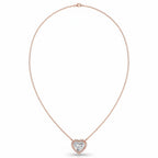 My Store 4 heart-cut diamond pendant necklace with a micro-pave halo on a delicate rose gold cable chain.