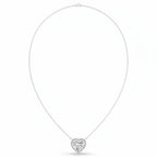 My Store 4 heart-cut diamond pendant necklace with a micro-pave halo on a delicate white gold cable chain.