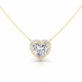 My Store 4 heart-cut diamond pendant necklace in 18K yellow gold with a micro-pave halo and bail-free floating design.