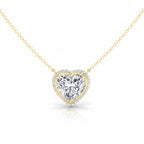 My Store 4 heart-cut diamond pendant necklace in 18K yellow gold with a micro-pave halo and bail-free floating design.