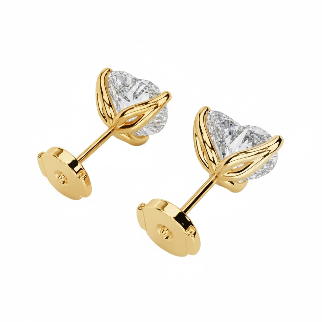 My Store 4 18K solid gold stud earrings featuring 2 carat heart-shaped lab-grown diamonds in a secure prong setting.