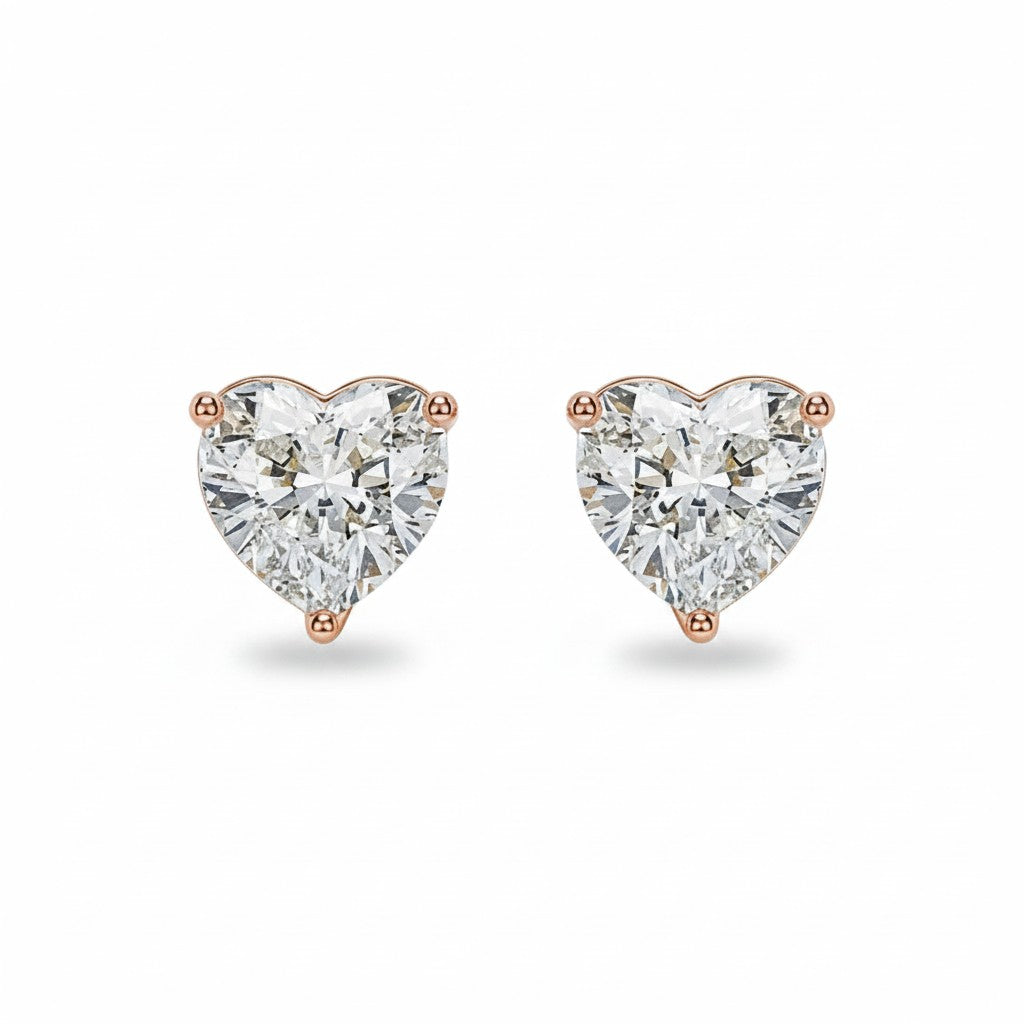 My Store 4 18K solid gold stud earrings featuring 2 carat heart-shaped lab-grown diamonds with brilliant sparkle.
