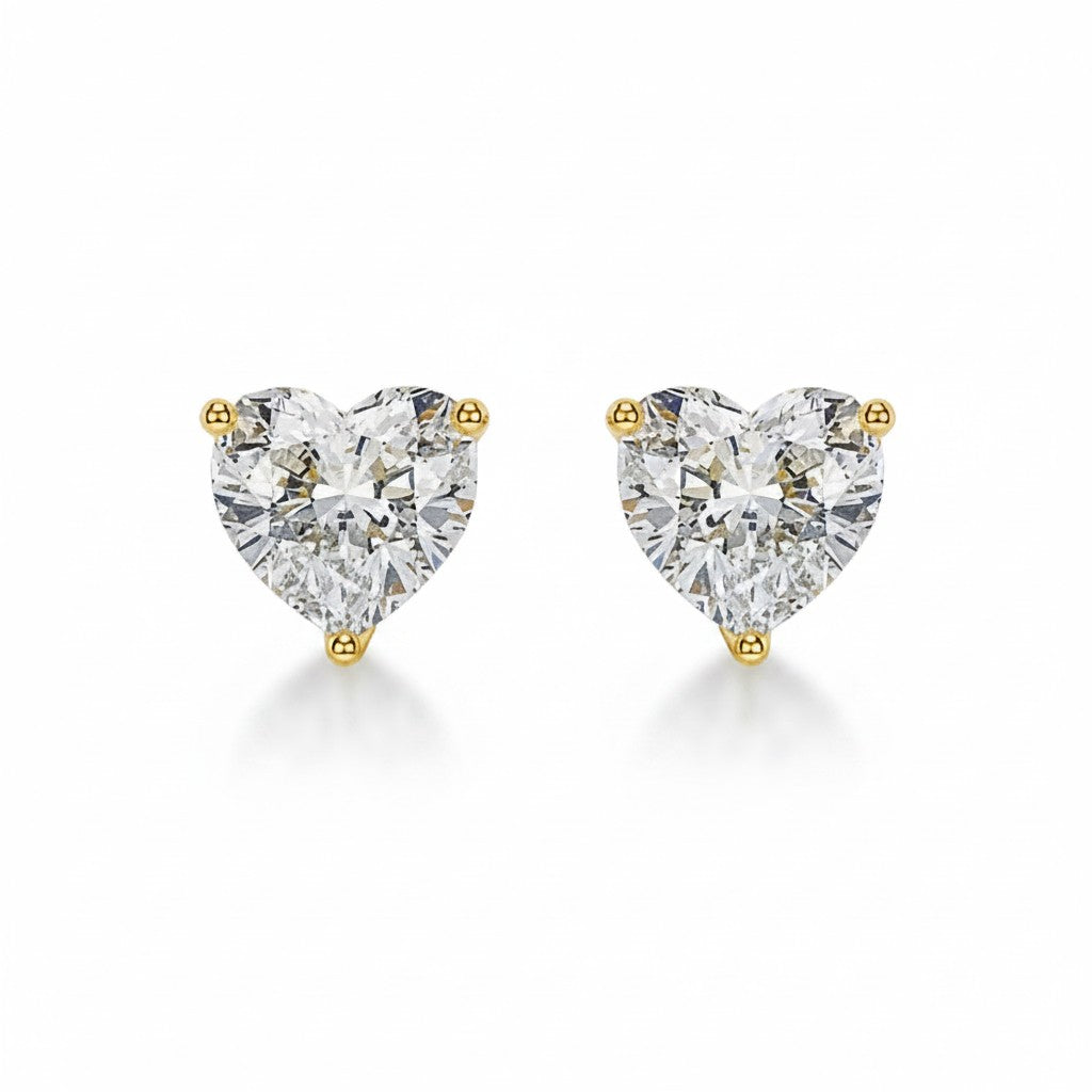 My Store 4 18K solid gold stud earrings featuring 2 carat heart-shaped lab-grown diamonds with a polished finish.