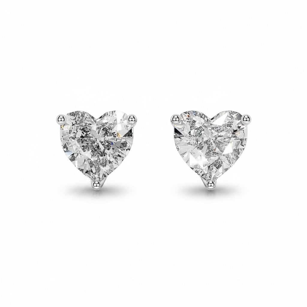 My Store 4 18K solid gold stud earrings featuring 2-carat heart-shaped lab-grown diamonds with brilliant sparkle.