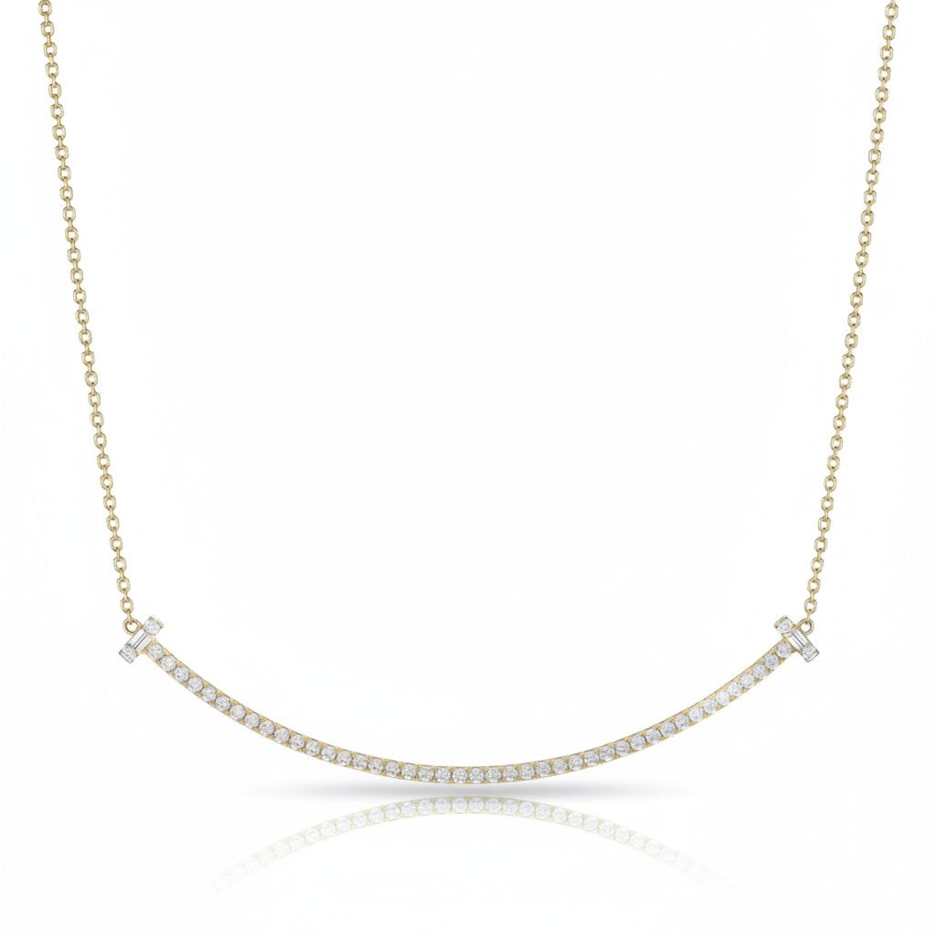 My Store 4 large smile diamond necklace in 18K yellow gold with pavé-set diamonds and T-bar end accents.