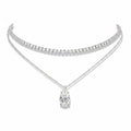 My Store 4 layered necklace set featuring a diamond tennis choker and a pear-cut solitaire pendant in white gold.