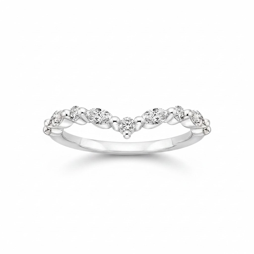 My Store 4 18K solid gold marquise lab-grown diamond chevron ring with a polished finish and elegant V-shaped design.