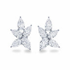 My Store 4 floral stud earrings featuring marquise-cut diamonds arranged in a five-petal flower cluster in white gold.