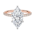 My Store 4 18K rose gold marquise cut diamond solitaire ring with pavé band on a white background