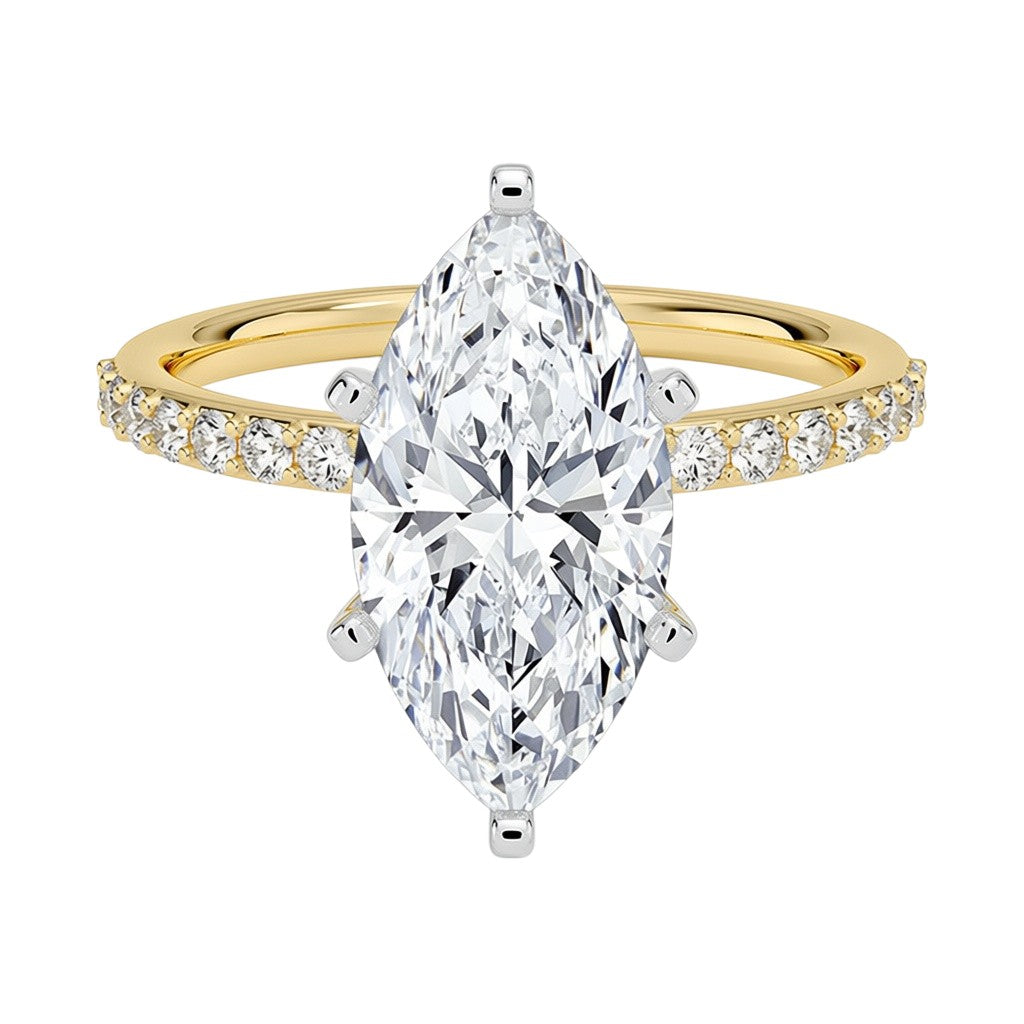 My Store 4 18K solid gold marquise solitaire ring with pavé diamond band and central lab-grown diamond