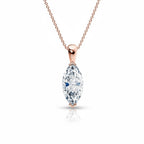 My Store 4 marquise-cut diamond solitaire pendant in rose gold with protective V-prongs on a delicate cable chain.