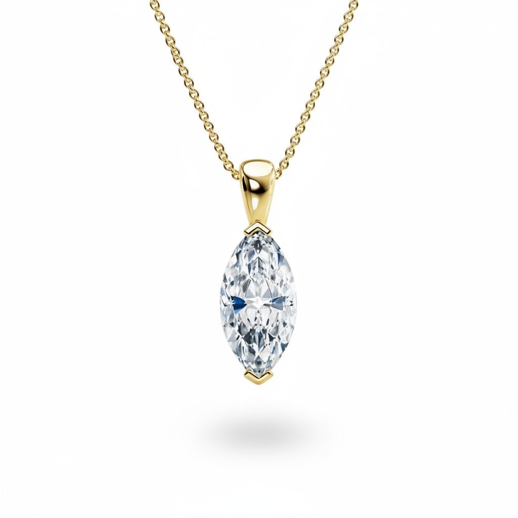 My Store 4 marquise-cut diamond solitaire pendant necklace in 18K yellow gold with protective dual V-prong settings.