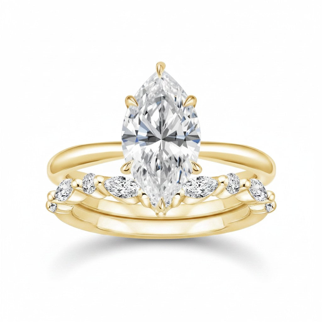 My Store 4 18K solid gold Antoinette ring set featuring a marquise-cut lab-grown diamond and diamond-accented band.