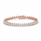 My Store 4 marquise cut diamond tennis bracelet in rose gold with VVS1 E color stones and secure box clasp.