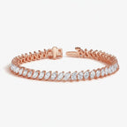 My Store 4 marquise cut diamond tennis bracelet in rose gold with VVS1 E color stones and secure box clasp.