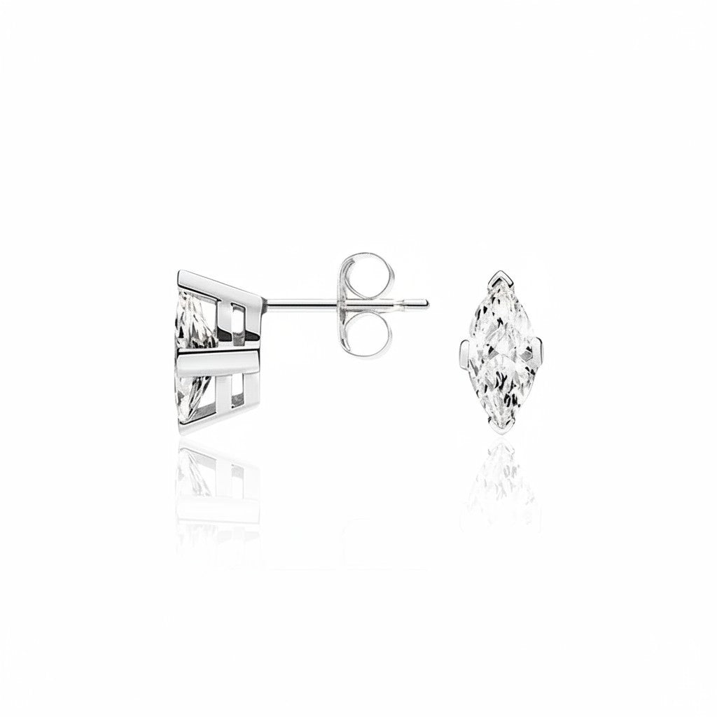 My Store 4 18K solid gold stud earrings featuring 0.7 carat marquise-cut lab-grown diamonds with a polished finish.