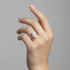 My Store 4 18K solid gold heritage halo ring featuring a marquise-cut lab-grown diamond on a woman's finger