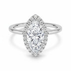 My Store 4 18K solid gold marquise cut lab diamond ring with a sparkling halo setting on a white background