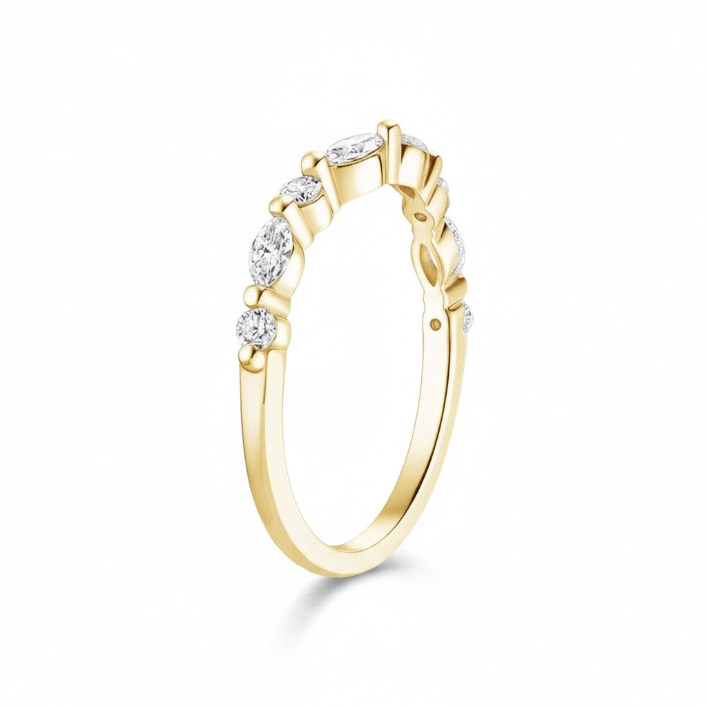 My Store 4 18K solid gold ring set featuring marquise and round cut lab-grown diamonds in a delicate band design.