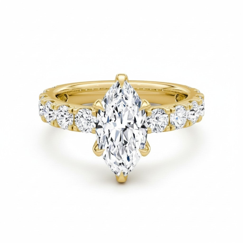 My Store 4 18K solid gold engagement ring set featuring a marquise-cut lab-grown diamond and a pavé diamond band.