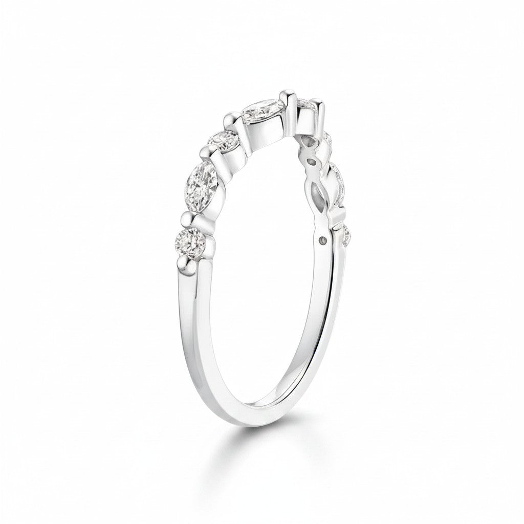 My Store 4 18K solid gold ring set featuring marquise and round cut lab-grown diamonds in a delicate band design.