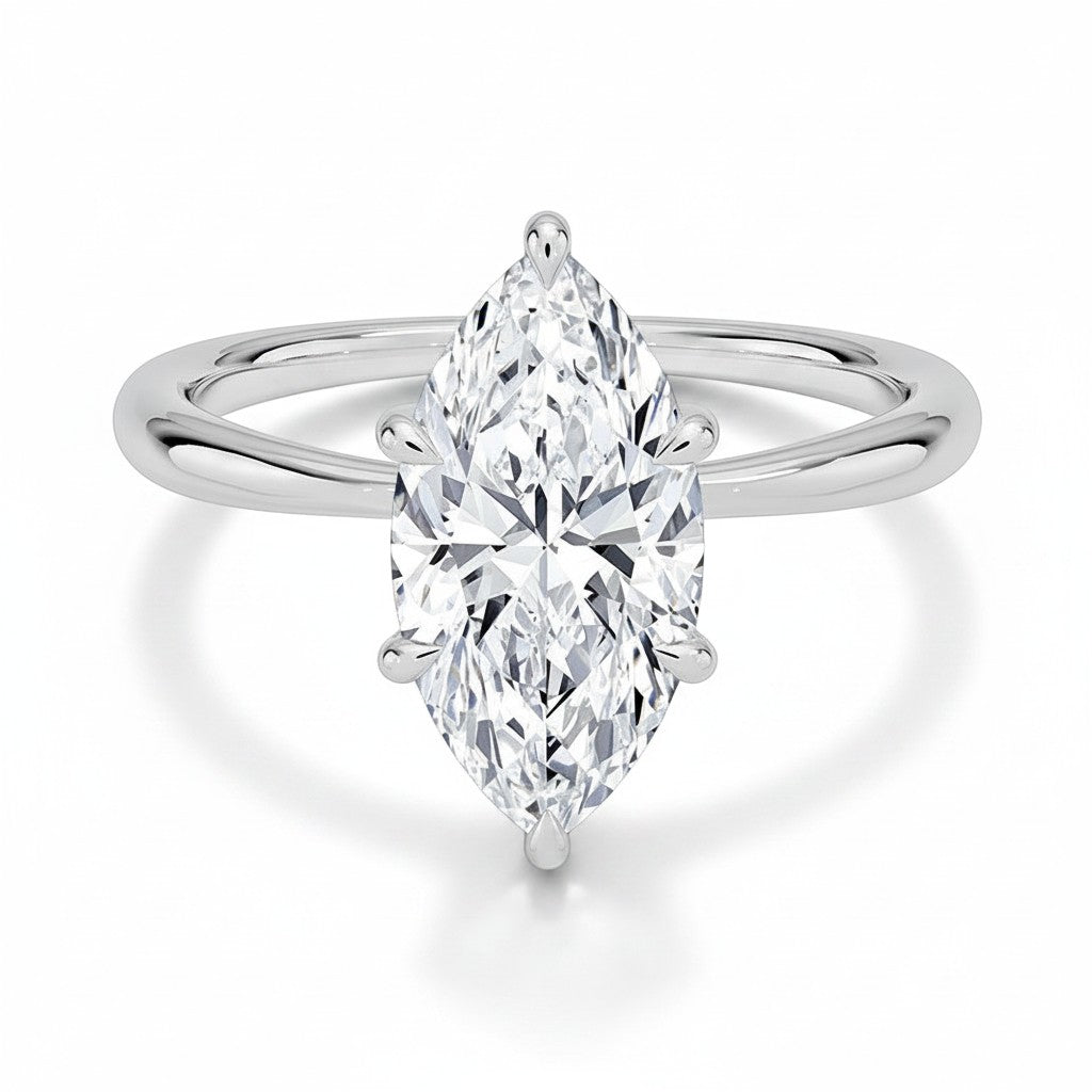 My Store 4 18K solid gold solitaire ring featuring a marquise-cut lab-grown diamond on a polished band
