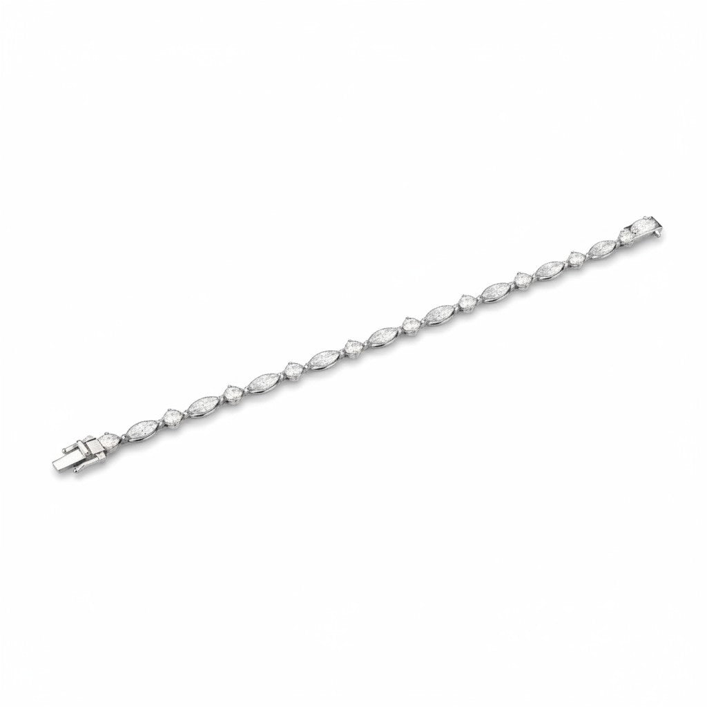 My Store 4 diamond tennis bracelet featuring alternating marquise and round cut stones in a white gold setting.