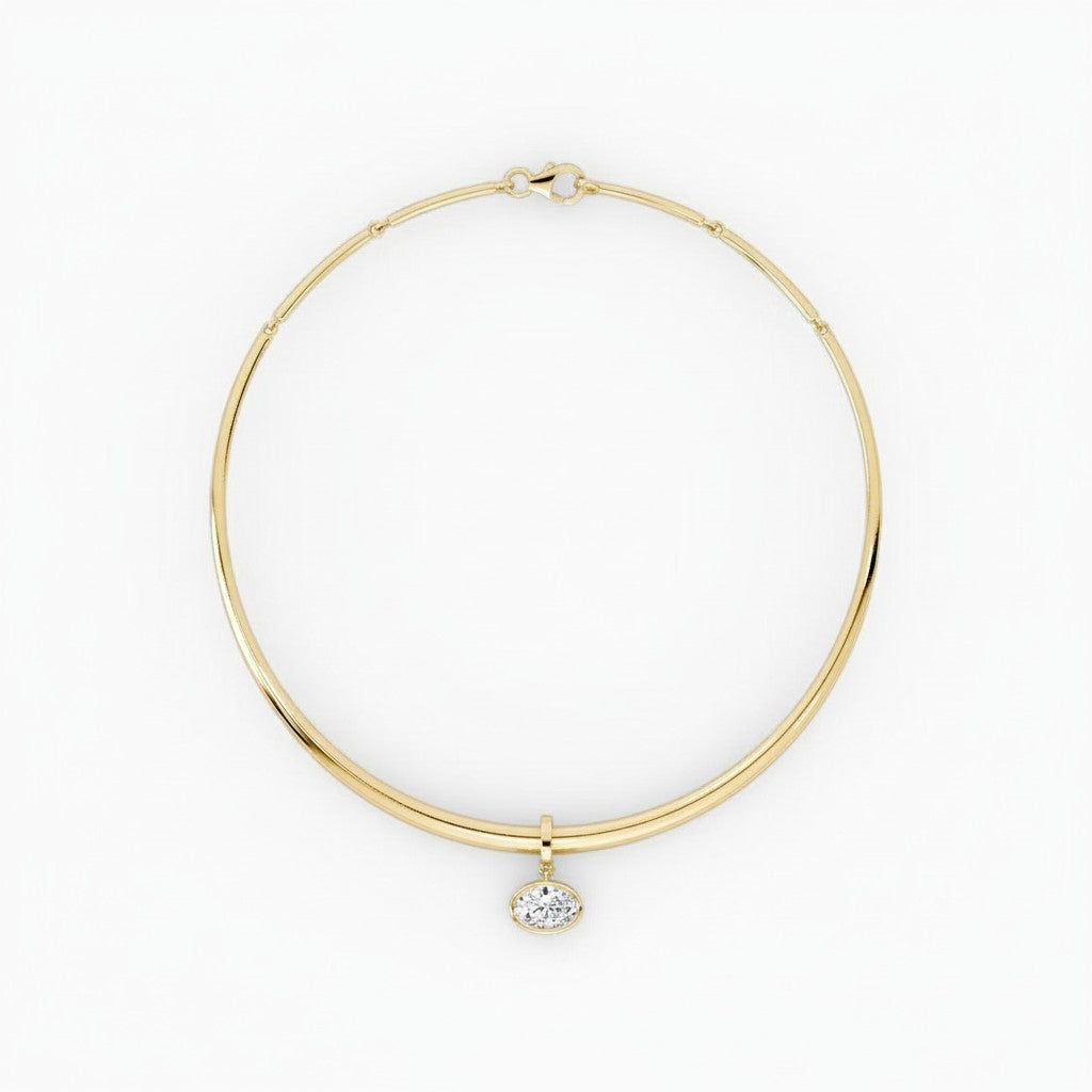 My Store 4 oval bezel diamond choker necklace in 18K yellow gold with a structured torque collar design.