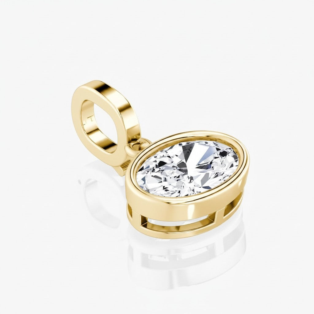 My Store 4 oval diamond pendant in a polished 18K yellow gold bezel setting with a modern integrated bail
