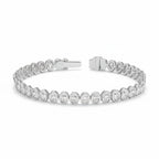 My Store 4 oval cut diamond tennis bracelet in white gold with a protective bezel setting and secure box clasp