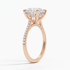 My Store 4 18K white gold oval lab-grown diamond engagement ring with a cathedral setting and hidden halo pavé band.