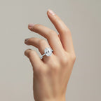 My Store 4 18K yellow gold cathedral solitaire ring featuring a 3ct oval lab-grown diamond on a pavé band
