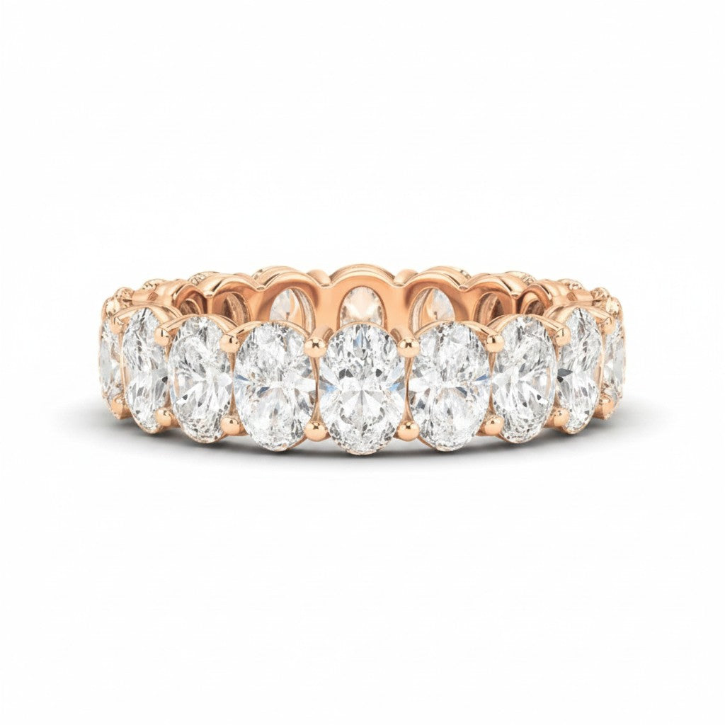 My Store 4 rose gold eternity wedding band featuring a continuous row of shared-prong oval-cut diamonds.