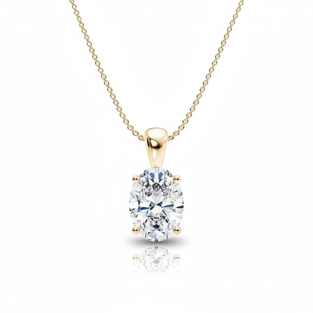My Store 4 oval diamond solitaire pendant necklace in 18K yellow gold with a four-prong setting on a delicate chain.