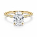 My Store 4 18K yellow gold cathedral solitaire ring featuring a 3ct oval lab-grown diamond and half pavé band