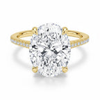My Store 4 18K solid gold engagement ring featuring a 4 carat oval lab-grown diamond with a hidden halo and pavé band.