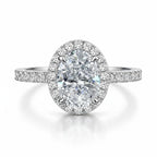 My Store 4 oval-cut diamond engagement ring with a micro-pavé halo and pavé diamond shank in white gold