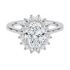 My Store 4 18K solid gold oval cut diamond halo ring with vintage inspired design and brilliant sparkle
