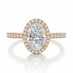 My Store 4 oval diamond engagement ring with a micro-pavé halo and pavé shank set in 18K rose gold