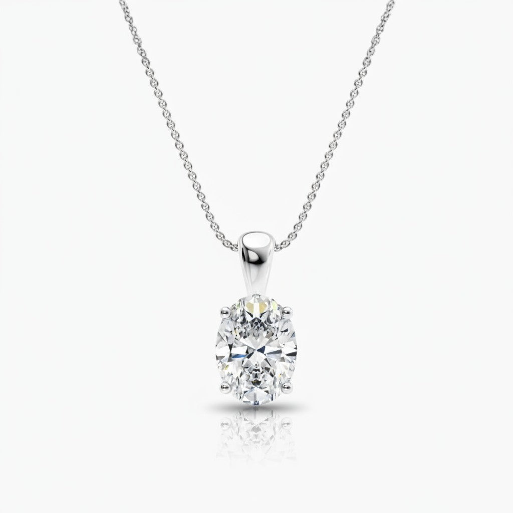 My Store 4 oval-cut diamond solitaire pendant necklace in white gold with a delicate cable chain.