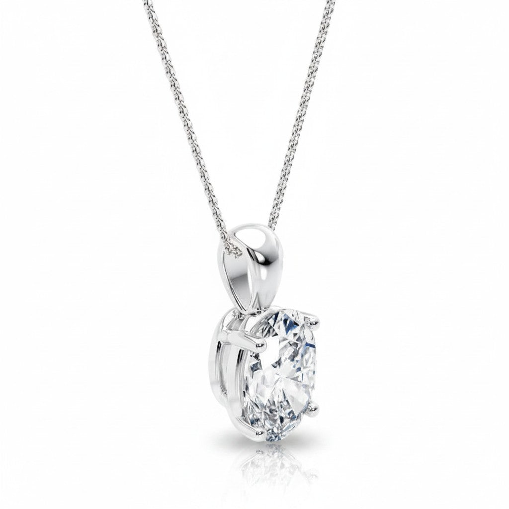 My Store 4 oval diamond solitaire pendant in white gold with a four-prong setting on a delicate cable chain