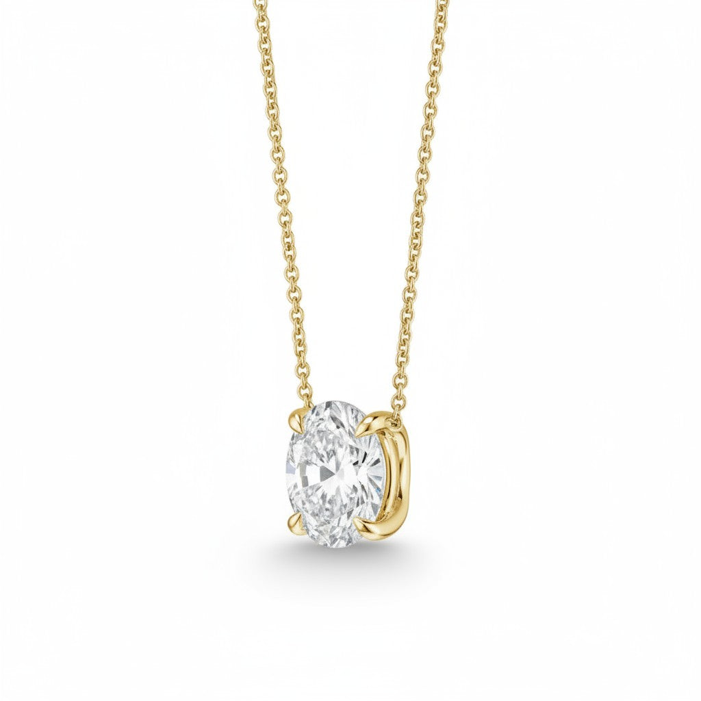My Store 4 oval diamond solitaire pendant necklace in 18K yellow gold with a bail-free floating setting on a cable chain