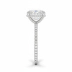 My Store 4 18K white gold oval lab-grown diamond engagement ring with a hidden halo and pavé band side profile